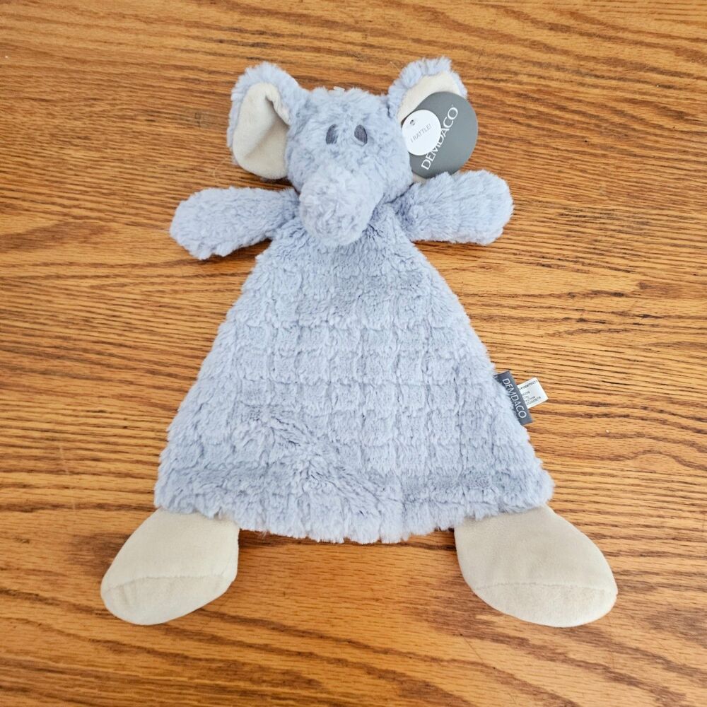 Demdaco Elephant Rattle Lovey Bluish-Gray Baby Security Blanket Plush New